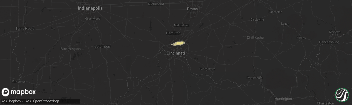 Hail map in Cincinnati, OH on July 15, 2023
