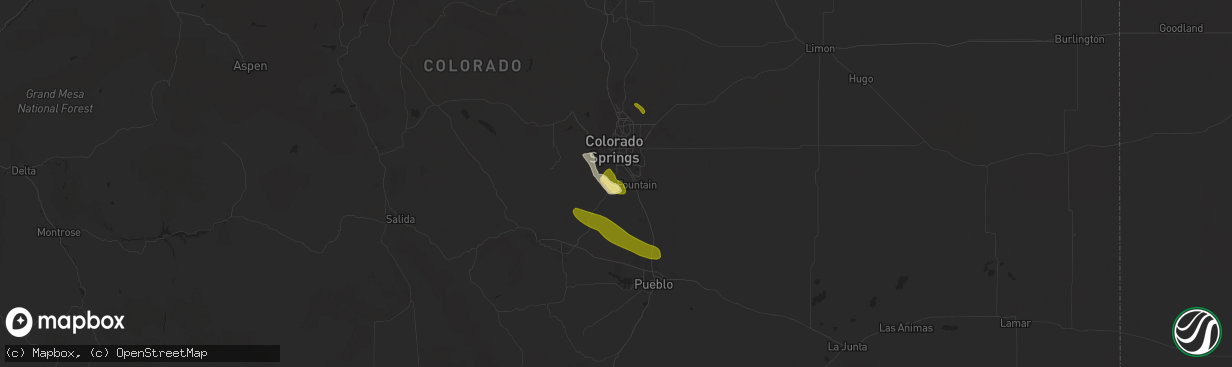 Hail map in Colorado Springs, CO on July 15, 2023