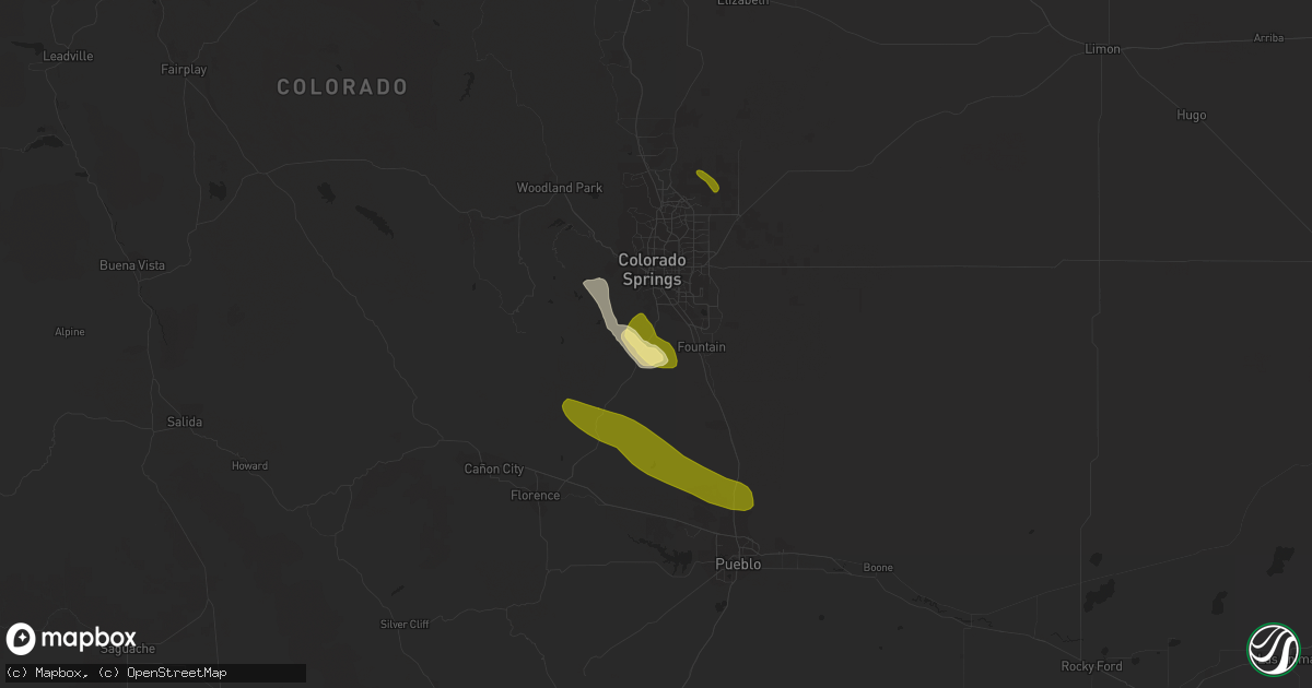 Hail map in Colorado Springs, CO on July 15, 2023