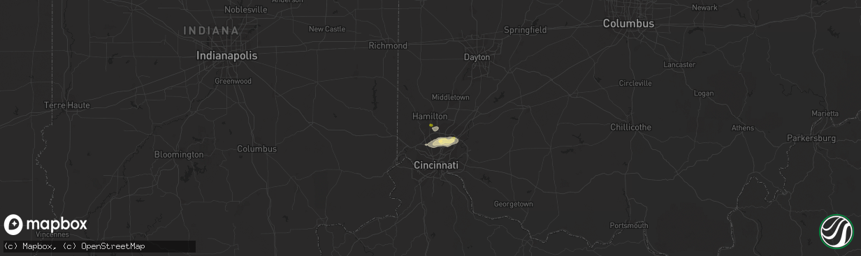 Hail map in Fairfield, OH on July 15, 2023