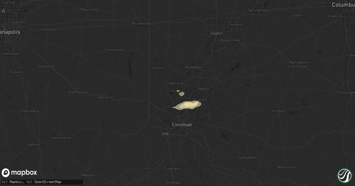 Hail map in Fairfield, OH on July 15, 2023