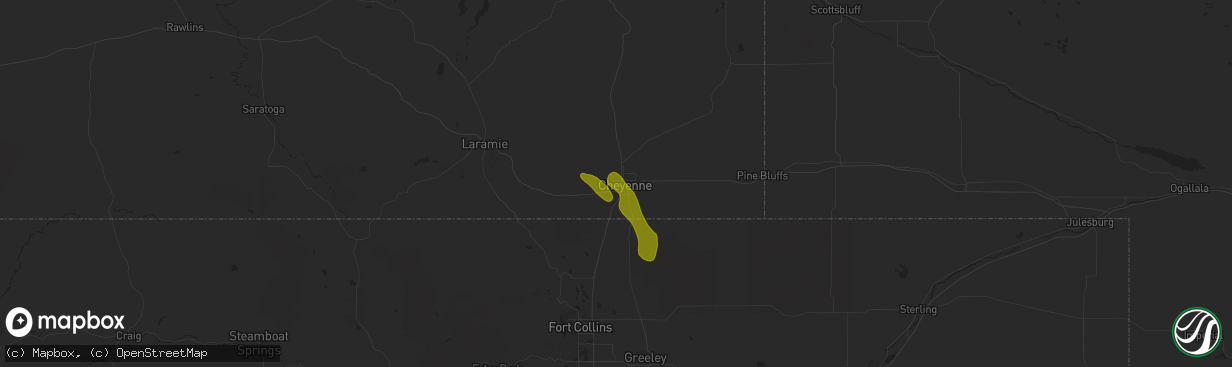 Hail map in Fe Warren Afb, WY on July 15, 2023