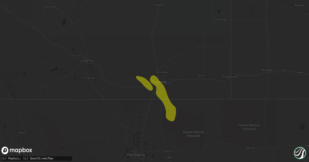 Hail map in Fe Warren Afb, WY on July 15, 2023