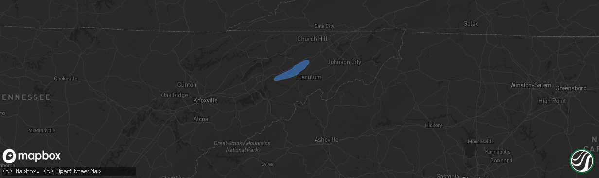 Hail map in Greeneville, TN on July 15, 2023