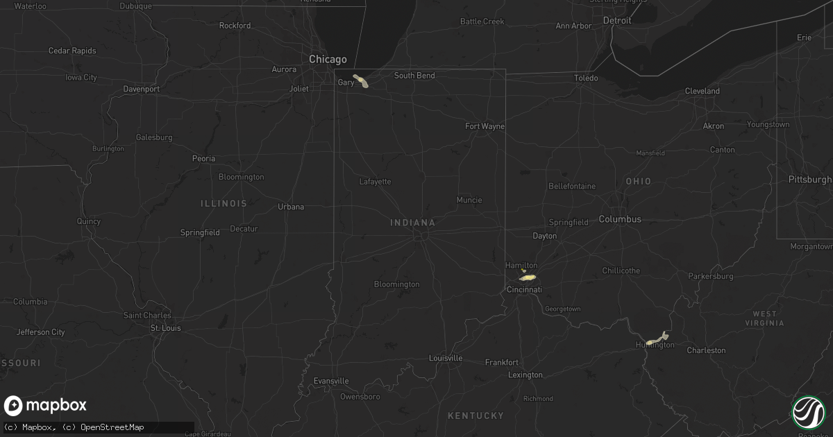 Hail map in Indiana on July 15, 2023