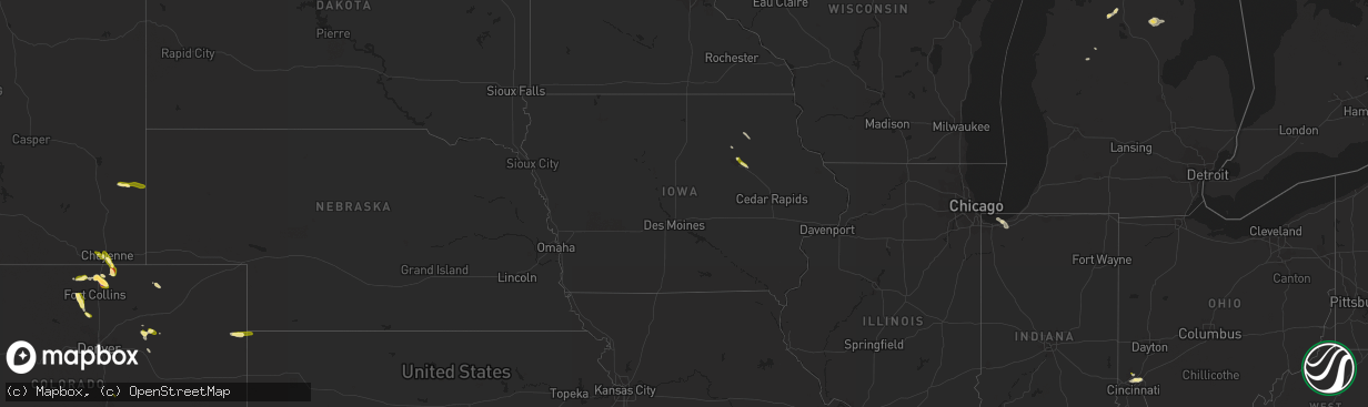 Hail map in Iowa on July 15, 2023