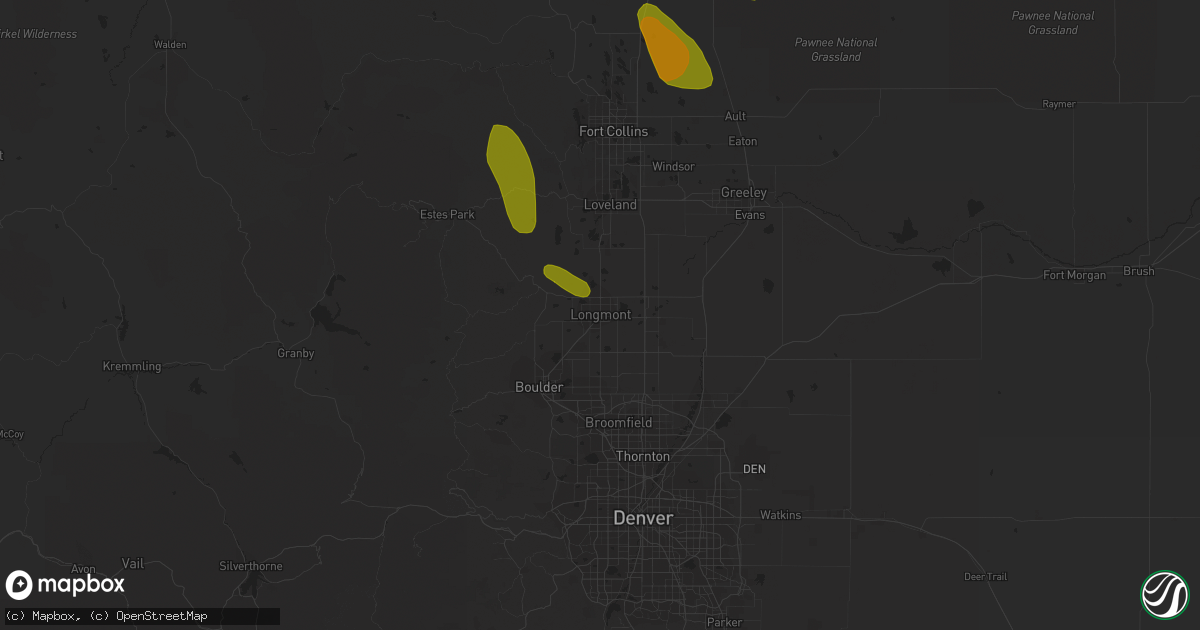 Hail map in Longmont, CO on July 15, 2023