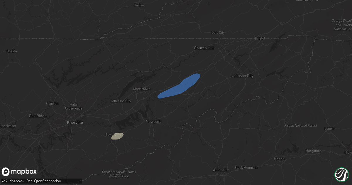 Hail map in Mosheim, TN on July 15, 2023