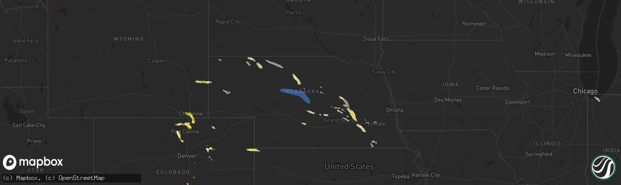 Hail map in Nebraska on July 15, 2023