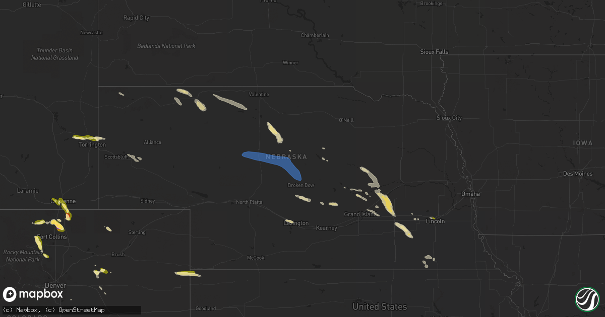 Hail map in Nebraska on July 15, 2023