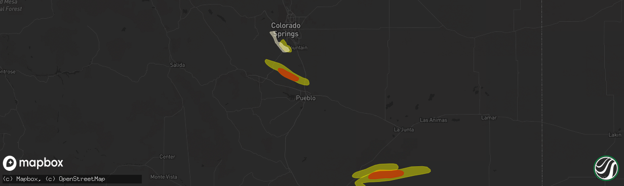 Hail map in Pueblo, CO on July 15, 2023