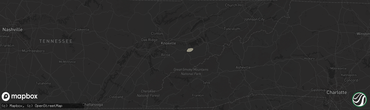 Hail map in Sevierville, TN on July 15, 2023