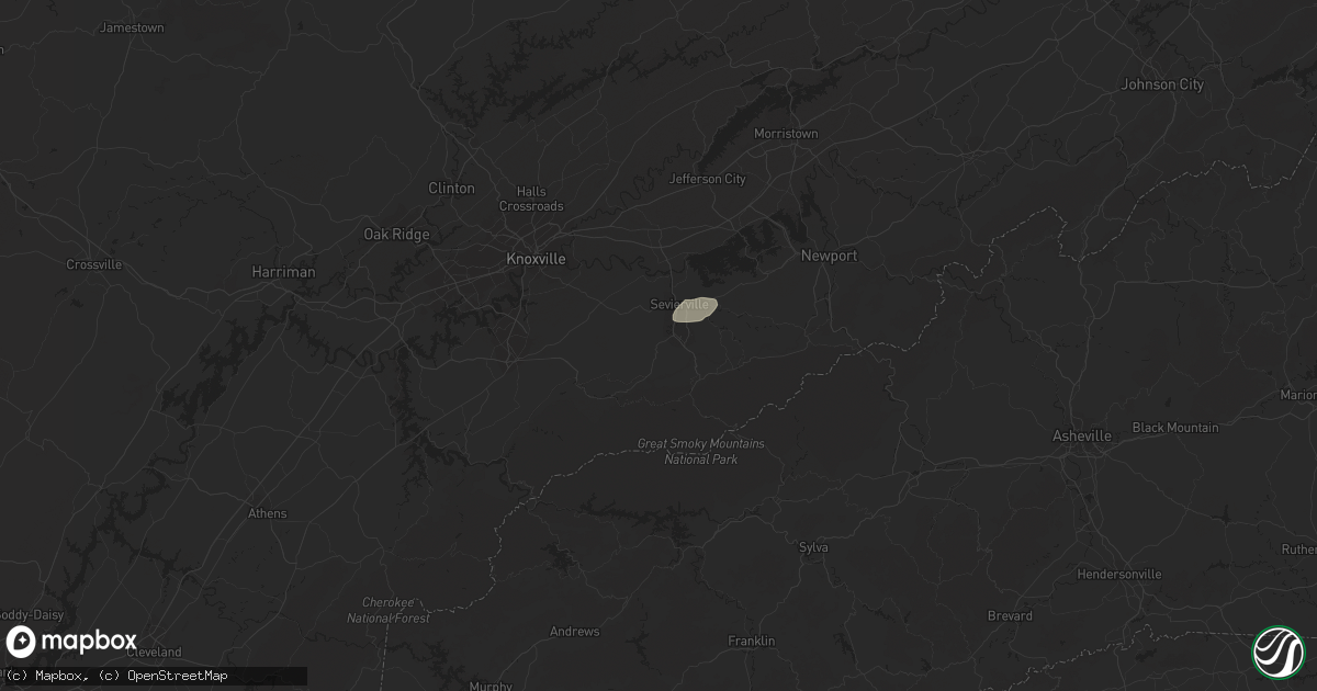 Hail map in Sevierville, TN on July 15, 2023