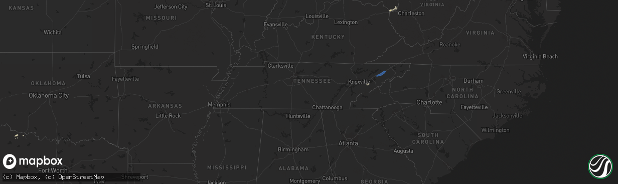 Hail map in Tennessee on July 15, 2023