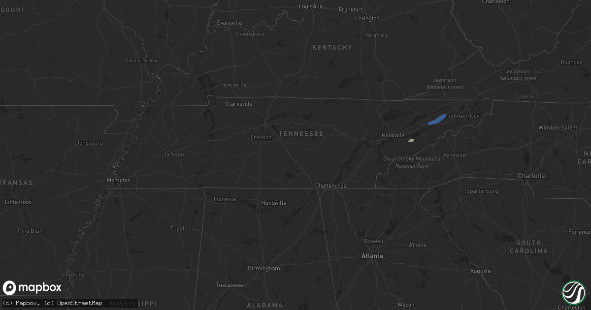 Hail map in Tennessee on July 15, 2023