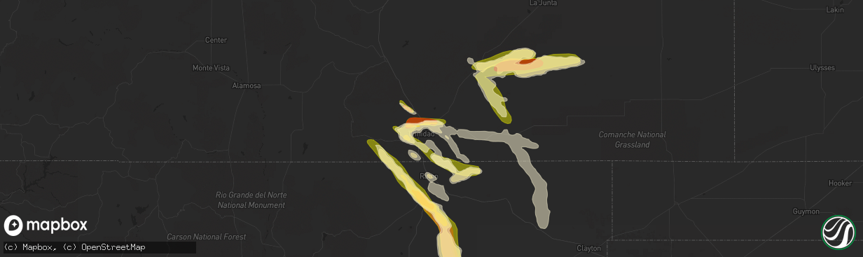 Hail map in Trinidad, CO on July 15, 2023