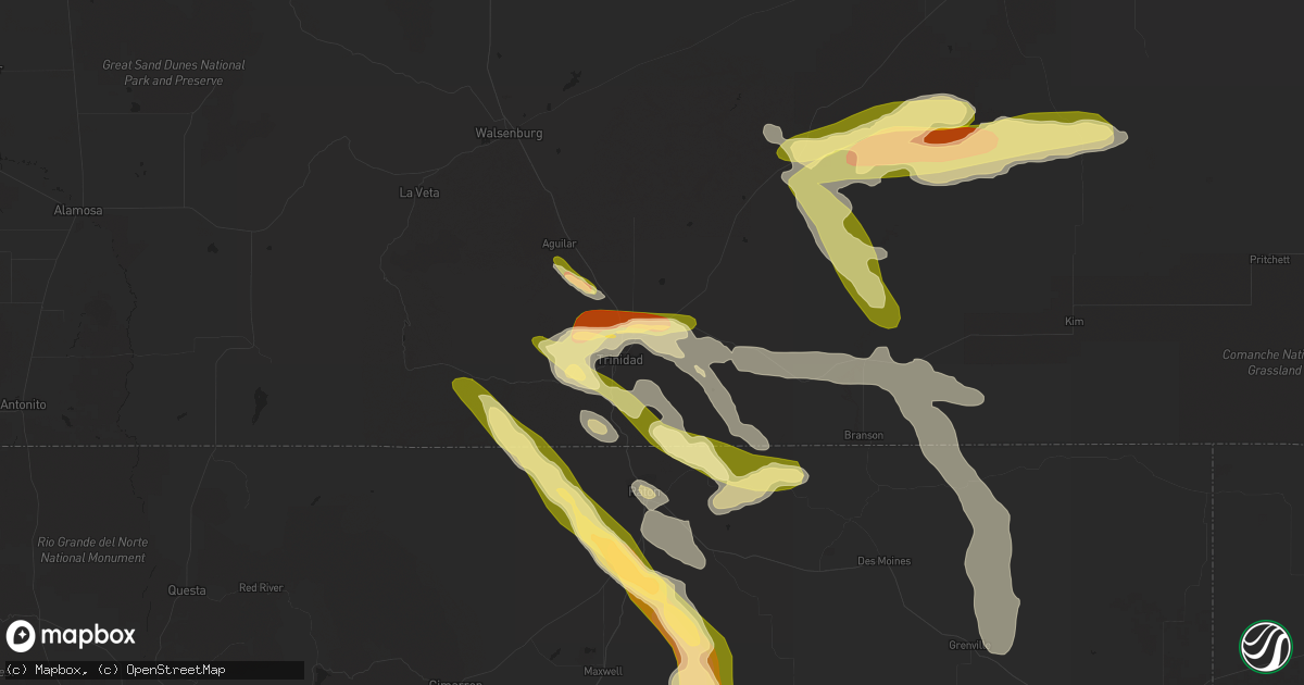 Hail map in Trinidad, CO on July 15, 2023