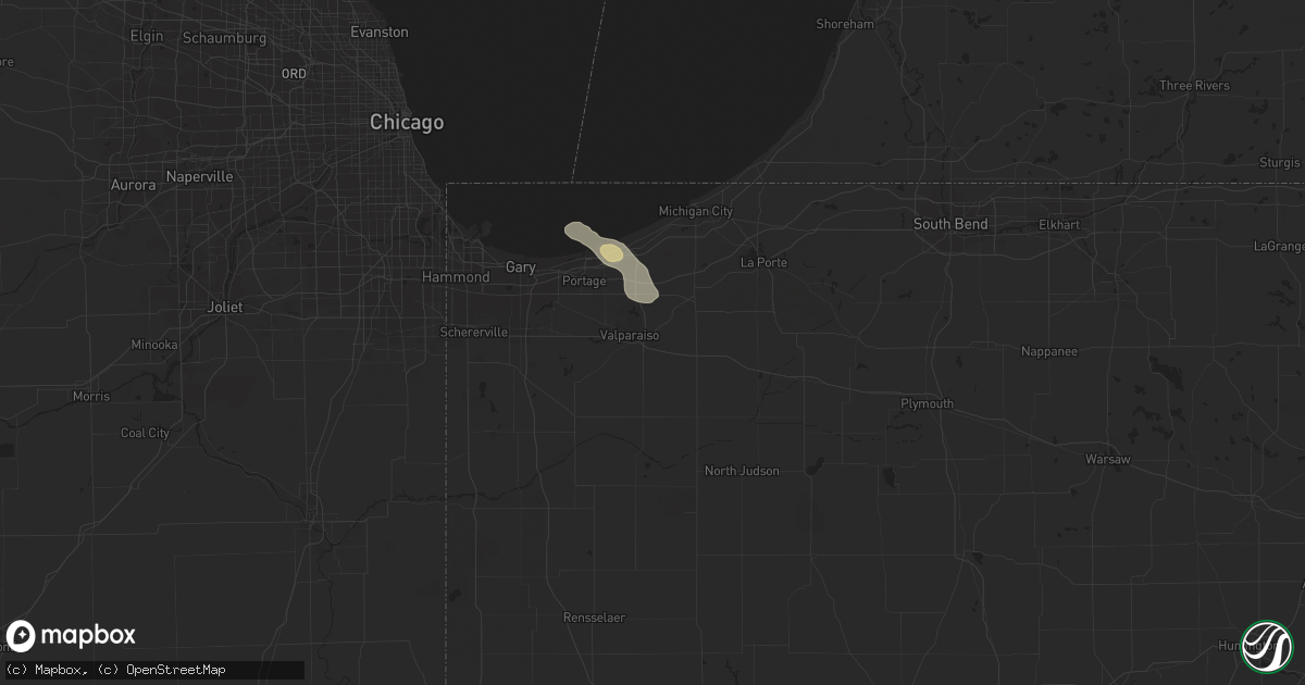 Hail map in Valparaiso, IN on July 15, 2023