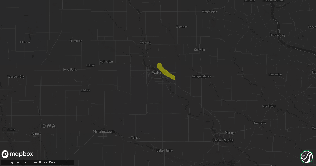 Hail map in Waterloo, IA on July 15, 2023