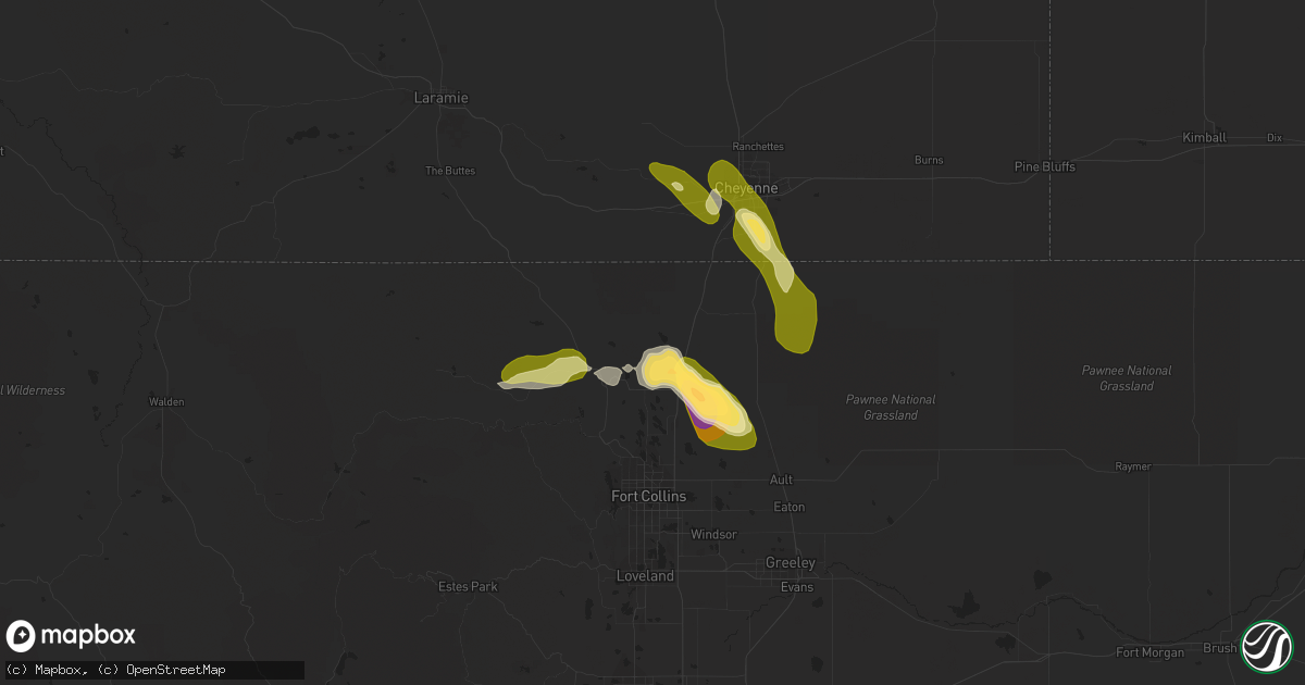 Hail map in Wellington, CO on July 15, 2023