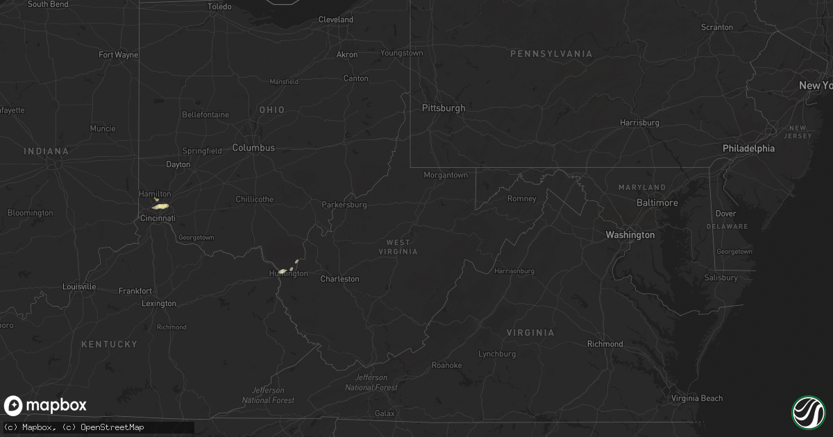 Hail map in West Virginia on July 15, 2023