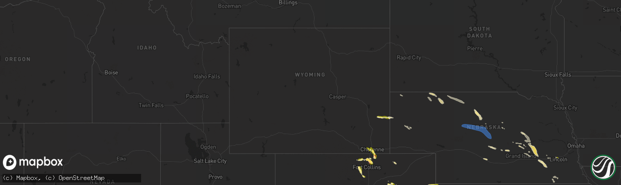 Hail map in Wyoming on July 15, 2023
