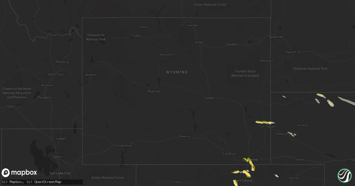 Hail map in Wyoming on July 15, 2023