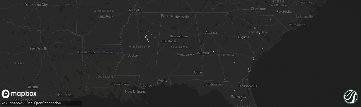 Hail map in Alabama on July 15, 2024