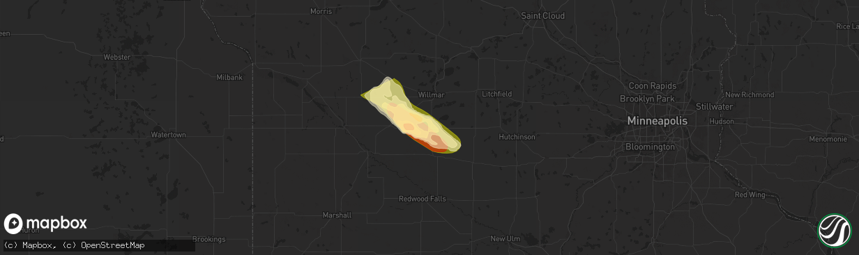 Hail map in Blomkest, MN on July 15, 2024