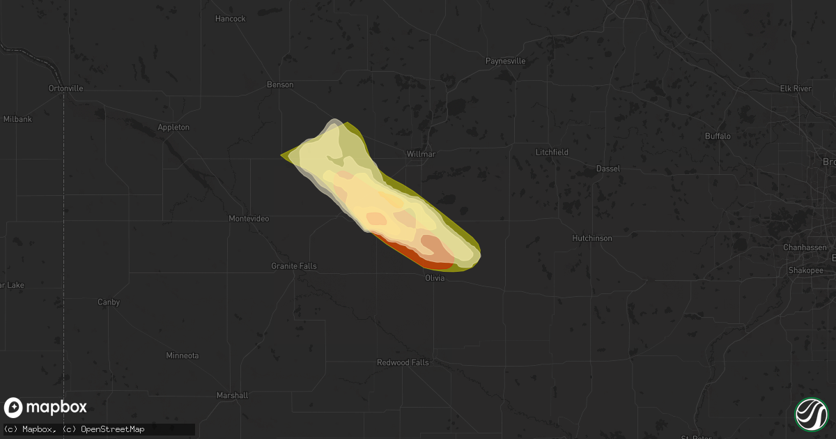 Hail map in Blomkest, MN on July 15, 2024