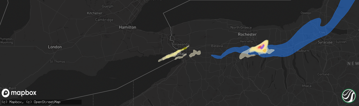 Hail map in Buffalo, NY on July 15, 2024