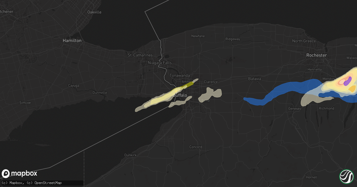 Hail map in Buffalo, NY on July 15, 2024