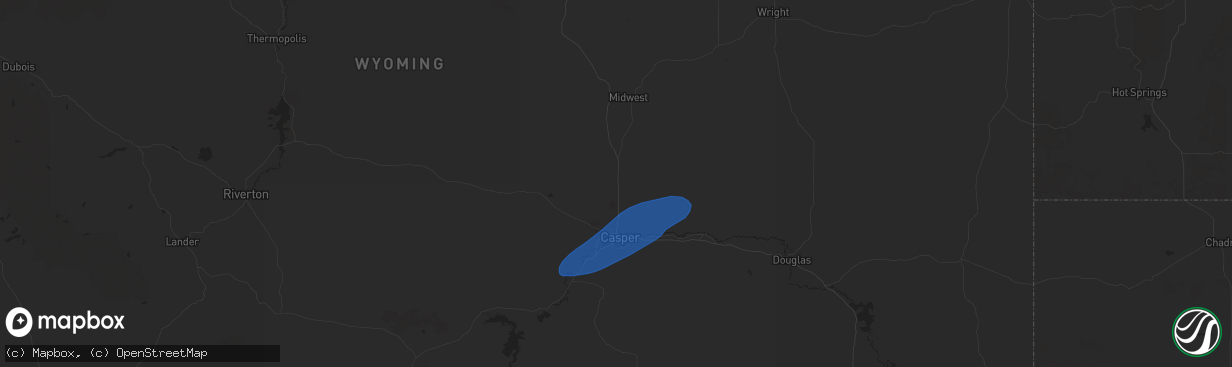 Hail map in Casper, WY on July 15, 2024