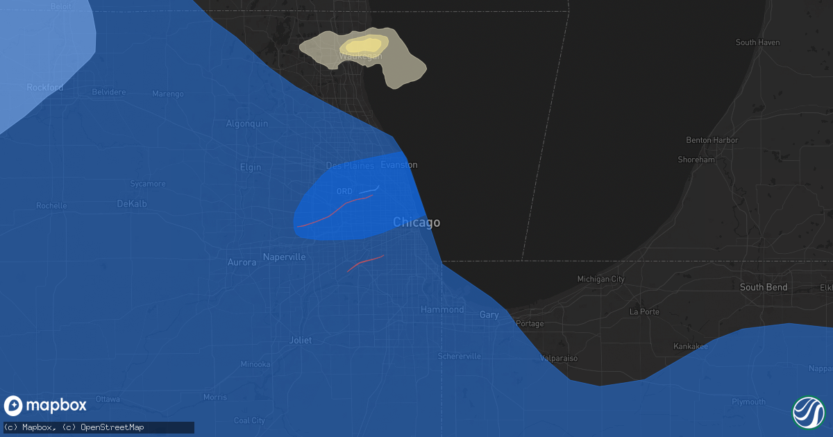 Hail map in Chicago, IL on July 15, 2024