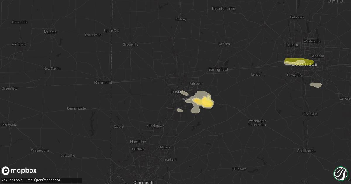Hail map in Dayton, OH on July 15, 2024