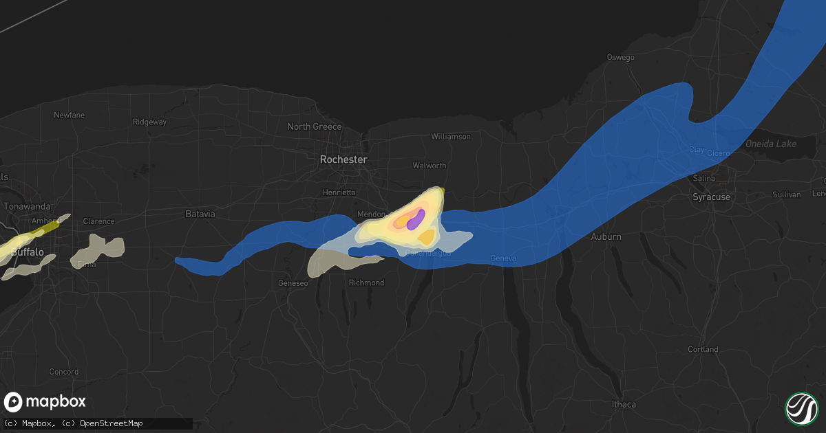 Hail map in Farmington, NY on July 15, 2024