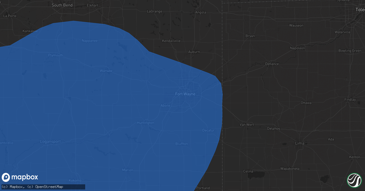 Hail map in Fort Wayne, IN on July 15, 2024