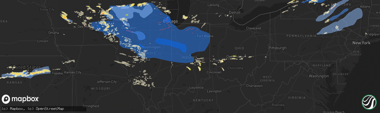 Hail map in Indiana on July 15, 2024