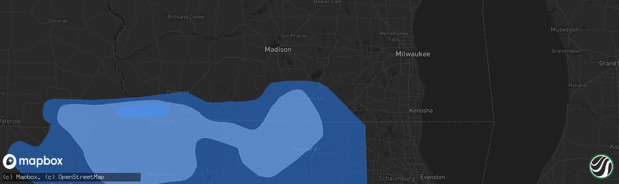 Hail map in Janesville, WI on July 15, 2024