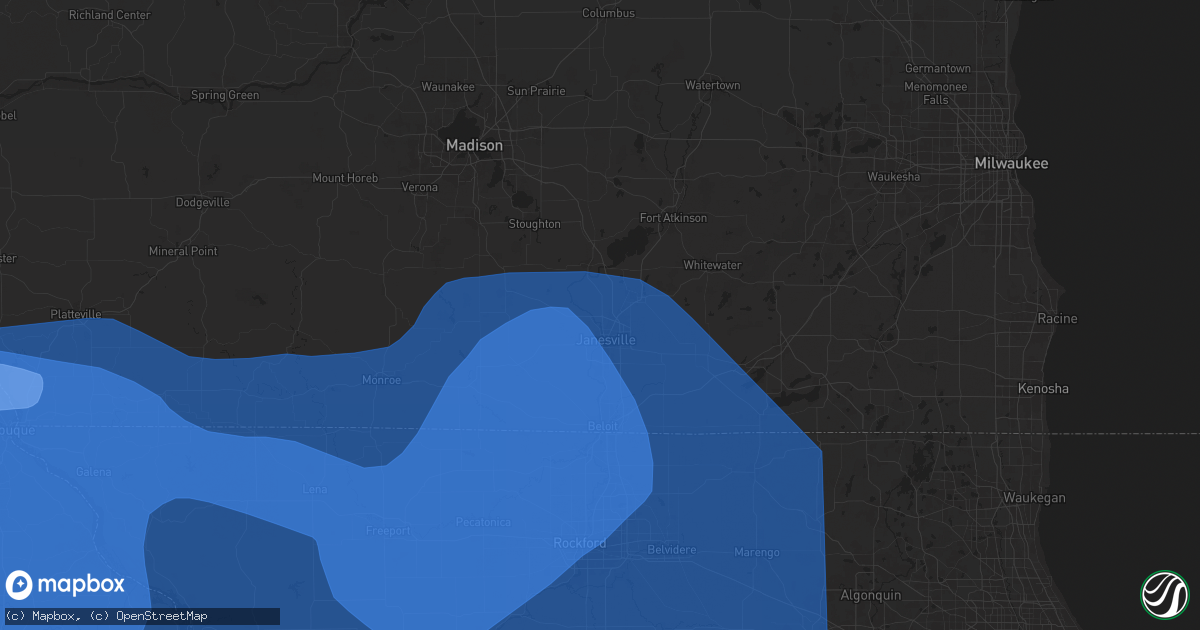 Hail map in Janesville, WI on July 15, 2024