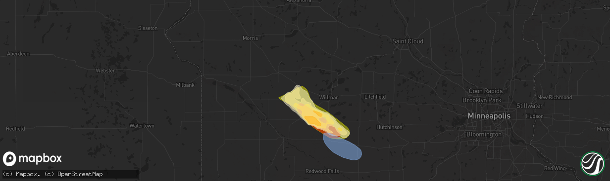 Hail map in Kerkhoven, MN on July 15, 2024