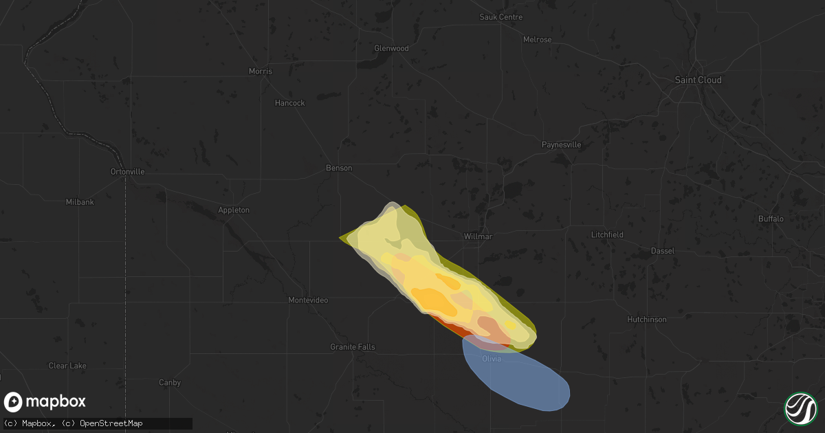 Hail map in Kerkhoven, MN on July 15, 2024