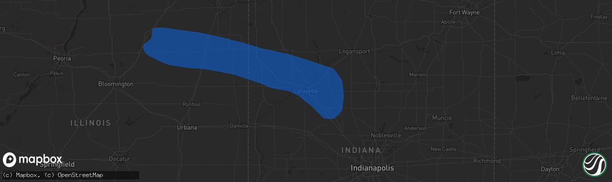 Hail map in Lafayette, IN on July 15, 2024