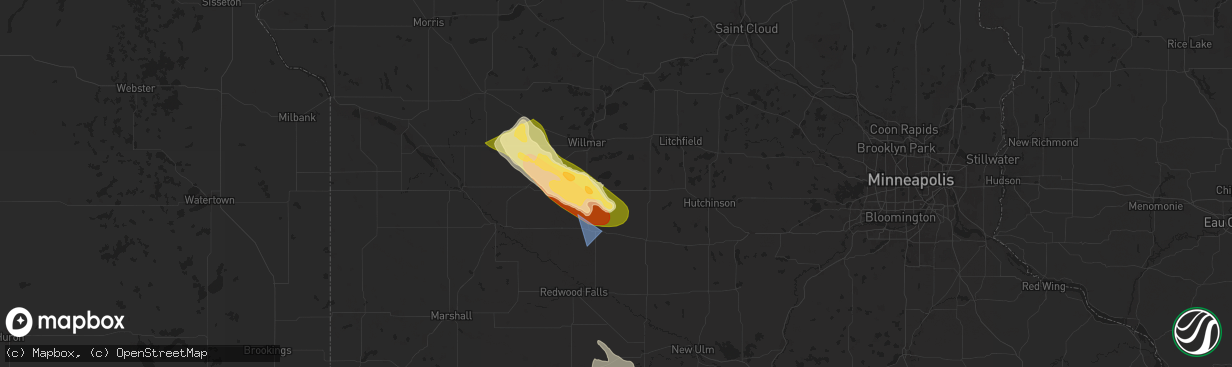 Hail map in Lake Lillian, MN on July 15, 2024