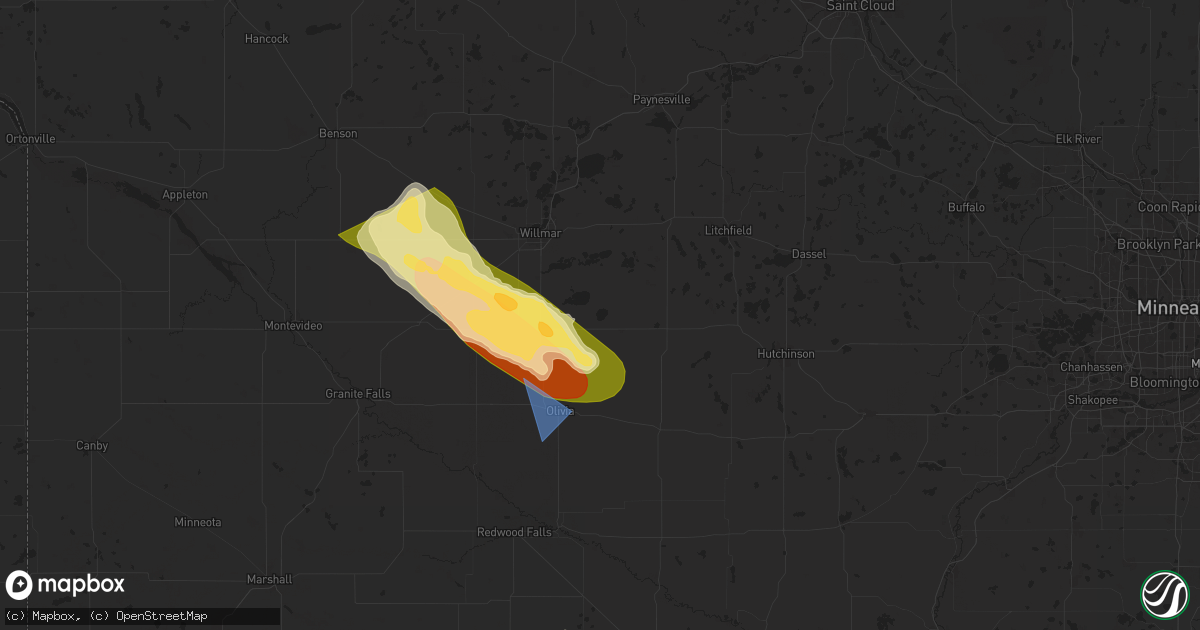 Hail map in Lake Lillian, MN on July 15, 2024