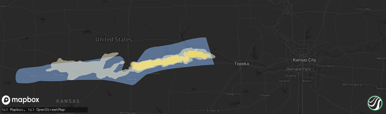 Hail map in Manhattan, KS on July 15, 2024