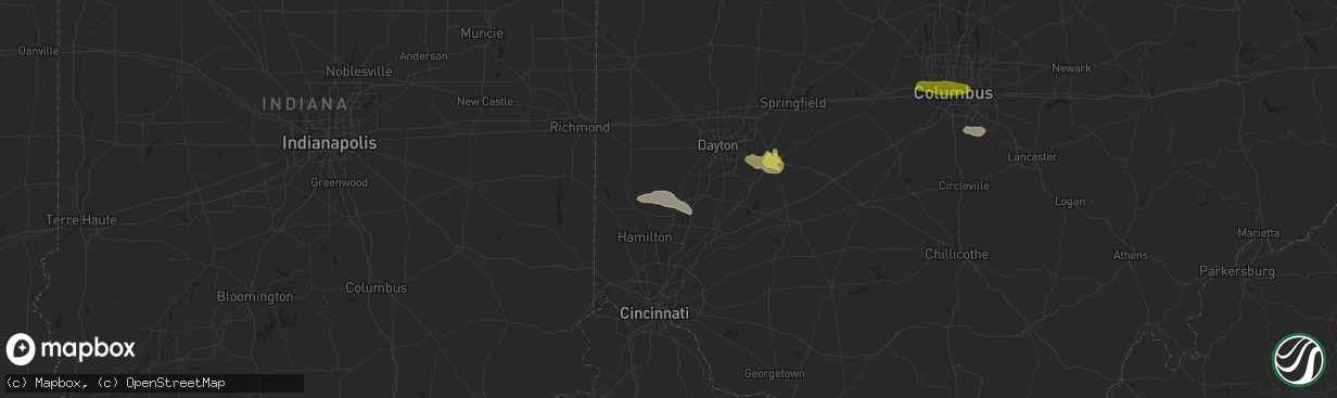 Hail map in Middletown, OH on July 15, 2024