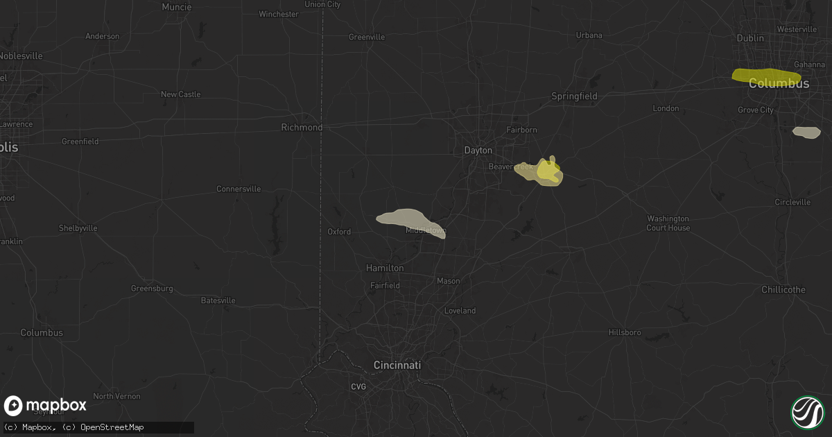 Hail map in Middletown, OH on July 15, 2024