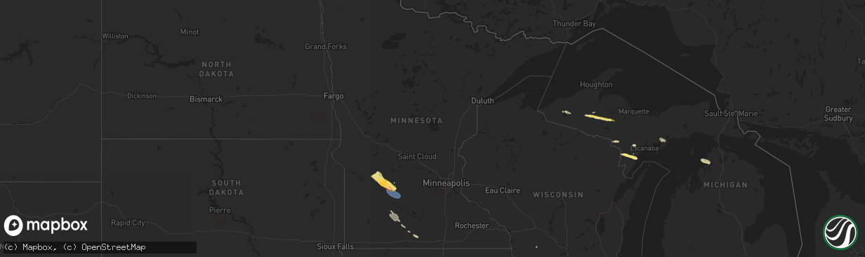 Hail map in Minnesota on July 15, 2024