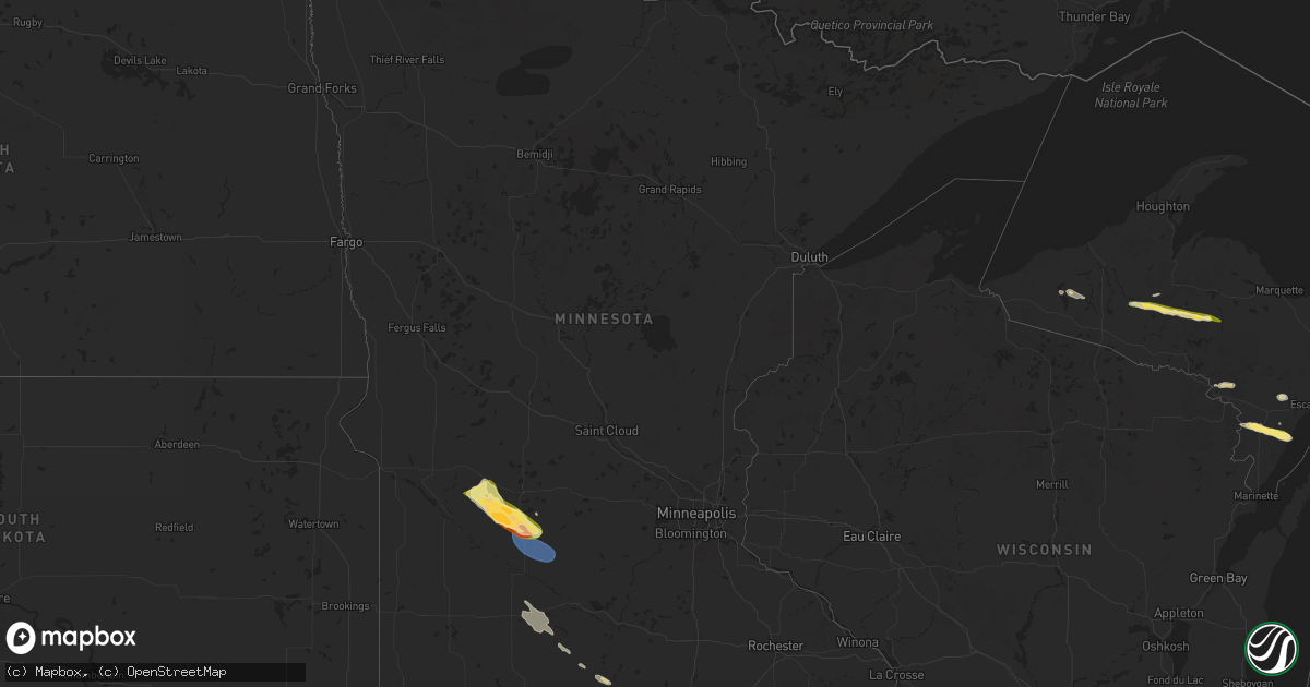 Hail map in Minnesota on July 15, 2024